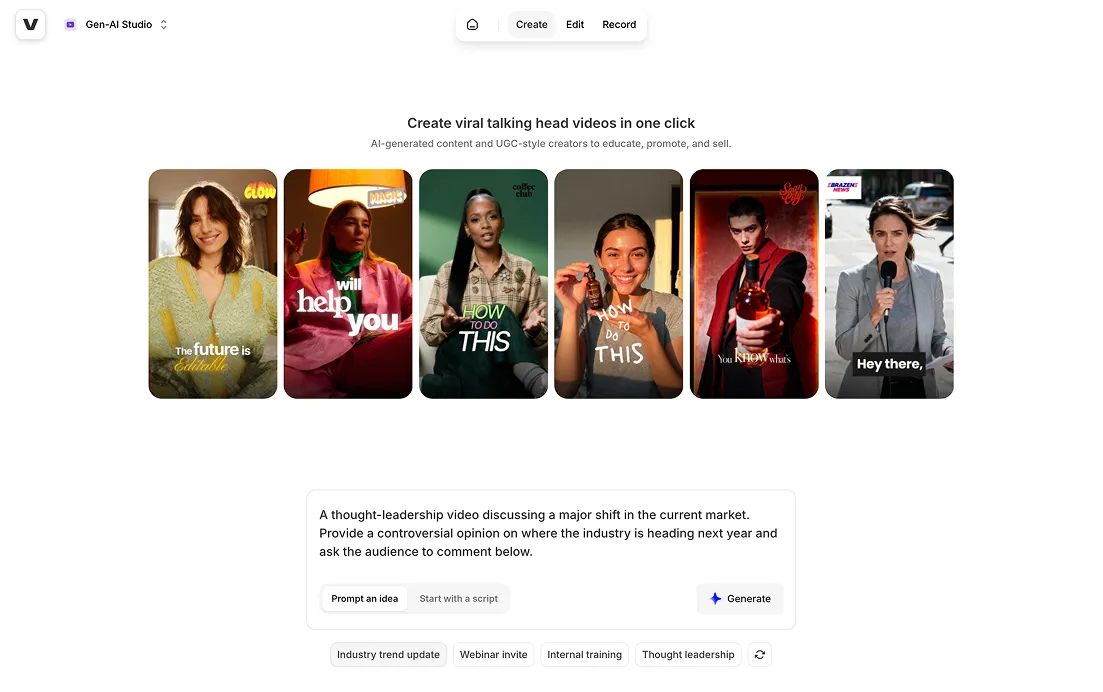 Veed AI prompt suggestions screenshot